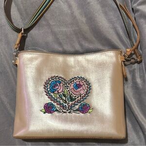 Floral Embroidered Gold Women's Bag